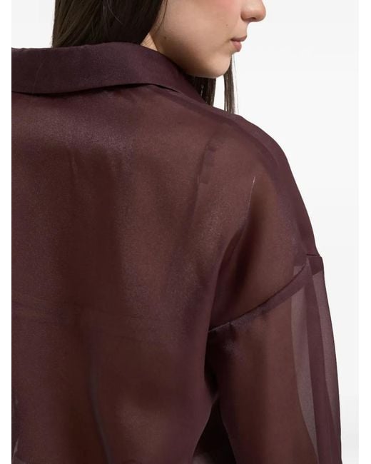 Liu Jo Purple Organza Pocket-Details Button-Down Shirt