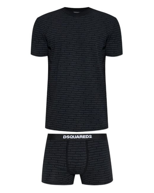 DSquared² Black Logo-Print Pajama Set for men