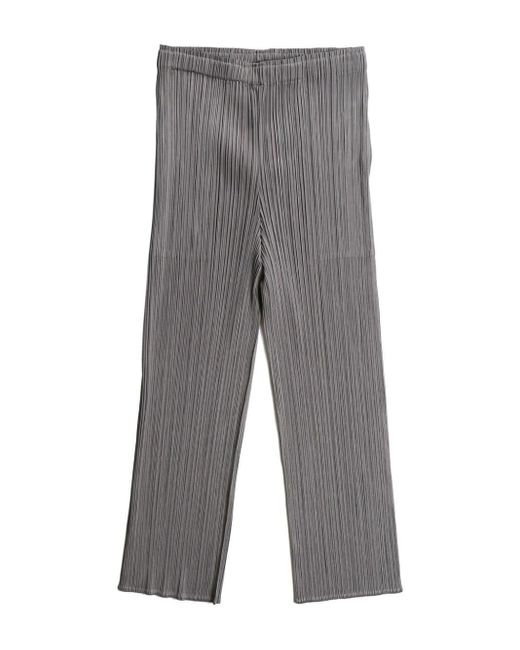 Pantalon court à design plissé Pleats Please Issey Miyake en coloris Gray