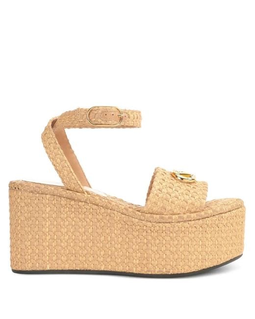 Sergio Rossi Natural Logo-Plaque Platform Sandals