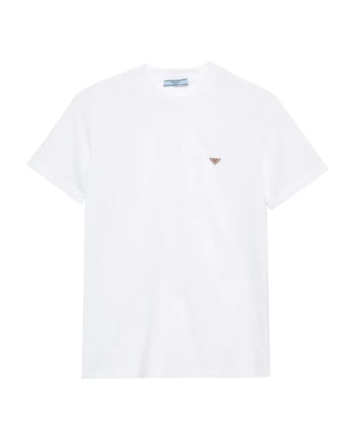 T-Shirt En Coton À Plaque Logo Prada en coloris White