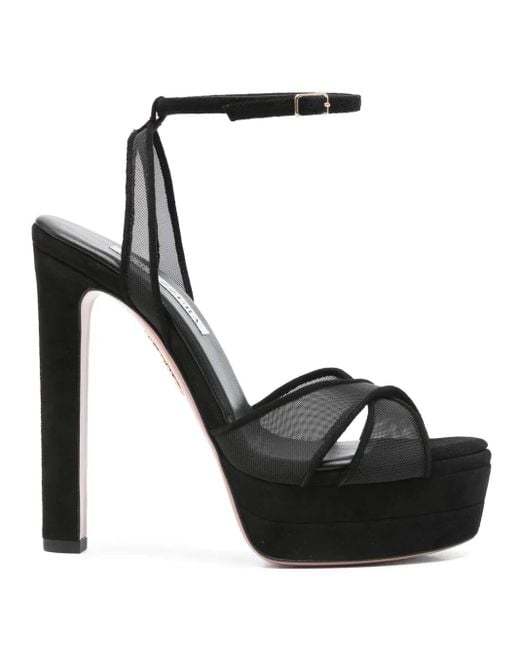 Aquazzura Black 150Mm Mesh-Panelled Platform Sandals
