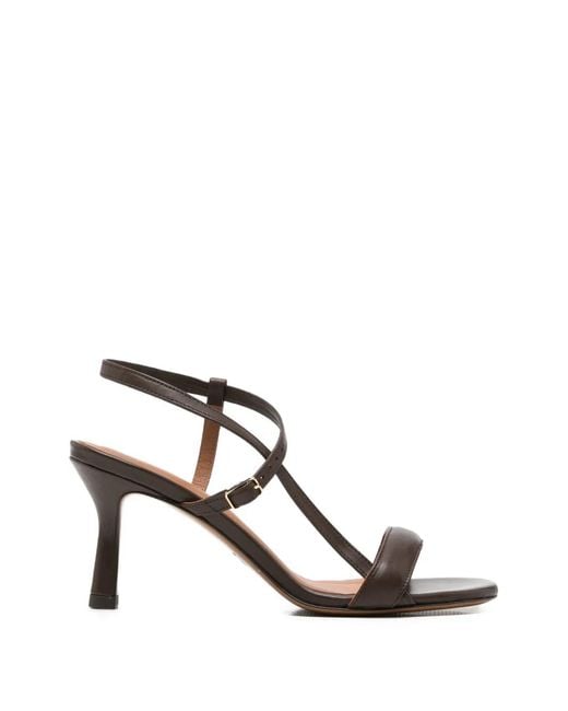 Maje Brown Leather Crossover-Strap Sandals