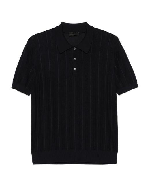 メンズ Roberto Collina リブニット ポロシャツ Black