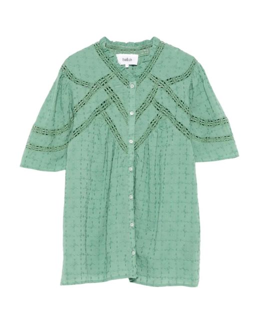 Ba&sh Green Lace-insert Cotton Top