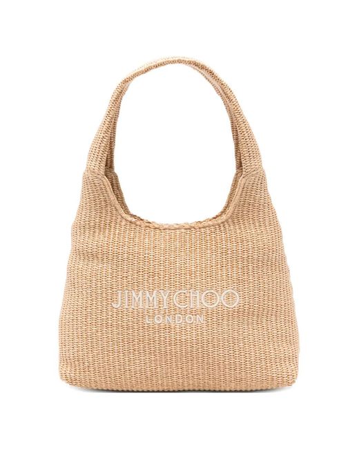 Jimmy Choo Natural Beach Diamond Logo-Embroidered Shoulder Bag