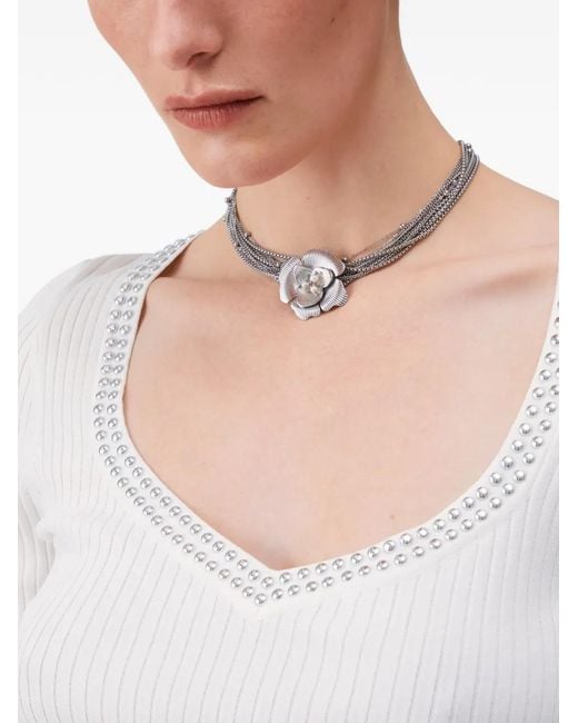 Liu Jo White V-Neck Studded Top