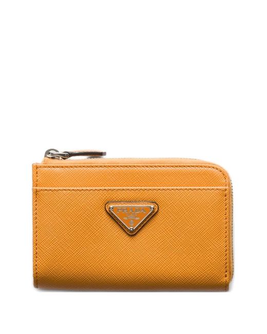 Prada Orange Triangle Logo Leather Key Case for men
