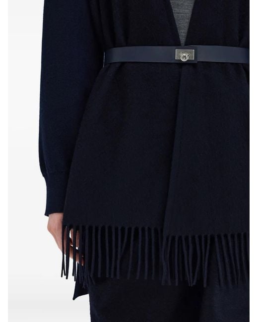 Ferragamo Blue Fringed Belted Cardigan