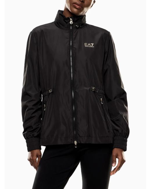 EA7 Black Drawstring-Waist Bomber Jacket