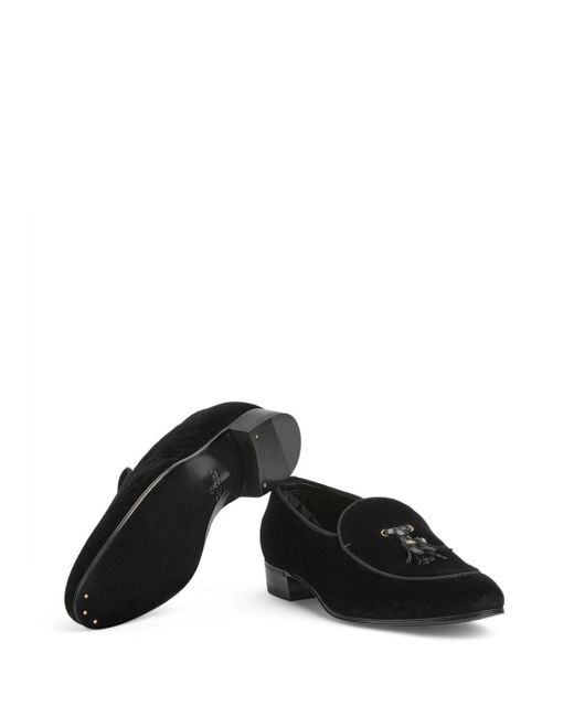 Gucci Black Double G-Detail Velvet Loafers for men