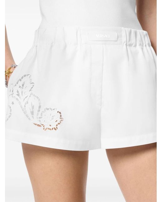 Versace White Broderie-anglaise Mini Shorts