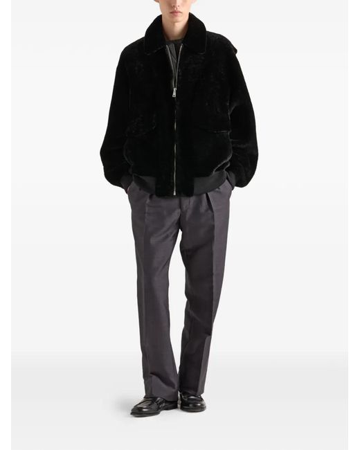 Prada Black Shearling Bomber Jacket for men