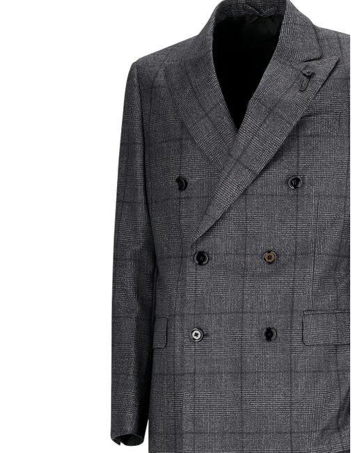 Lardini Gray Double-Breasted Checked Suit for men