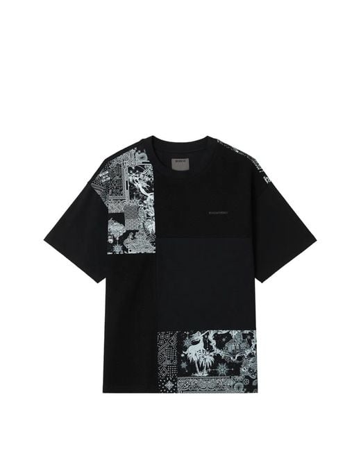 Musium Div. Black Patchwork Cotton T-Shirt for men