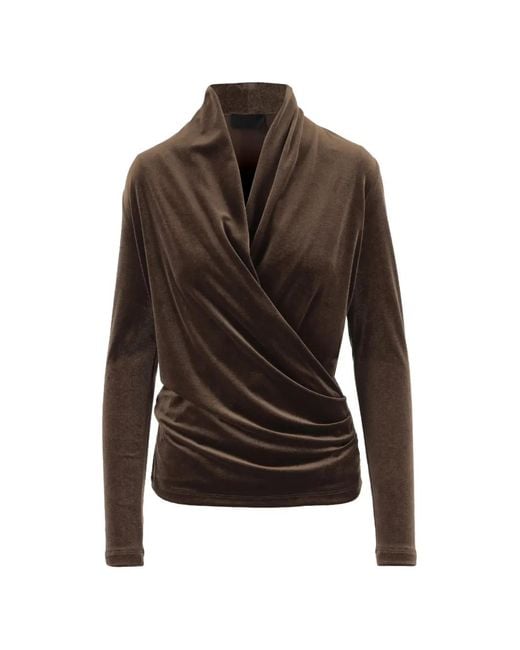 F.it Brown Velvet-Effect Draped T-Shirt