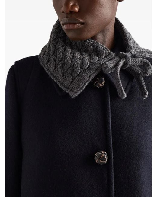 Prada Blue Leather Button Wool Coat