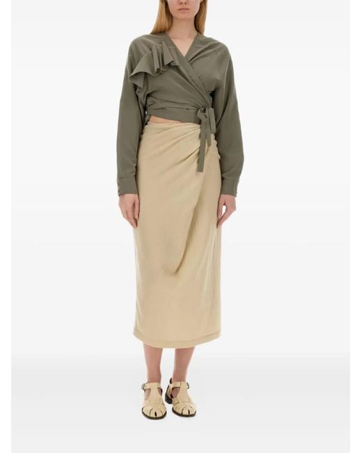 Alysi Green Ruffle-Detail Wrap Top
