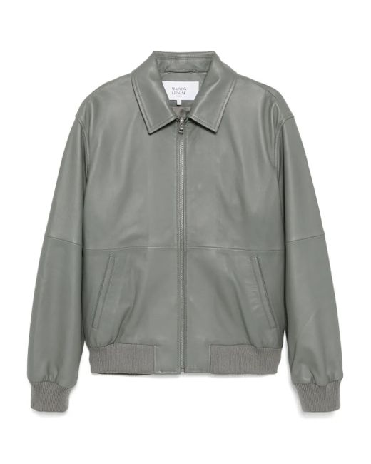 メンズ Maison Kitsuné ジップアップ レザージャケット Gray