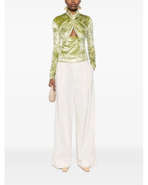 Nanushka Green Iride Twist-Detailing Velvet Top