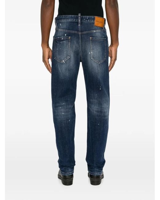 DSquared² Blue Paint-Splatter Distressed Jeans for men