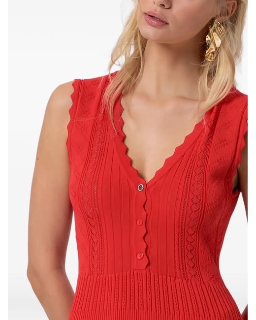Fracomina Red Scallop-Edge Pointelle-Knit Dress