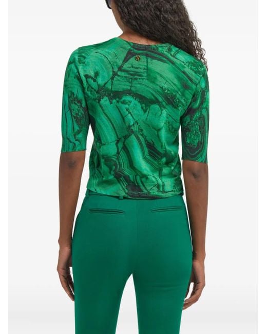Roberto Cavalli Green Abstract-Print T-Shirt