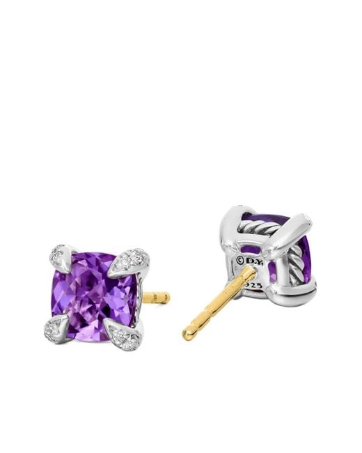 David Yurman Purple Sterling Petite Chatelaine Amethyst And Diamond Stud Earrings (6Mm)