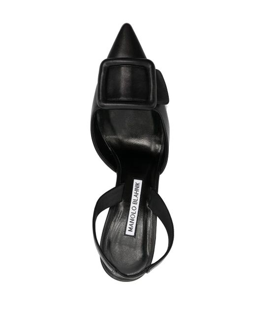 Manolo Blahnik Black Buckle-Detail Slingback Pumps
