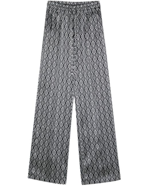 Kiton Gray Abstract Pattern Print Silk Trousers