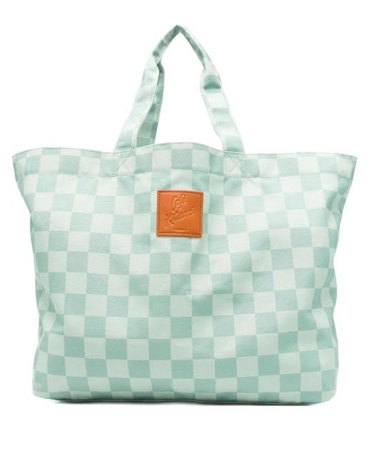 Maison Kitsuné Blue Checkerboard-Print Tote Bag