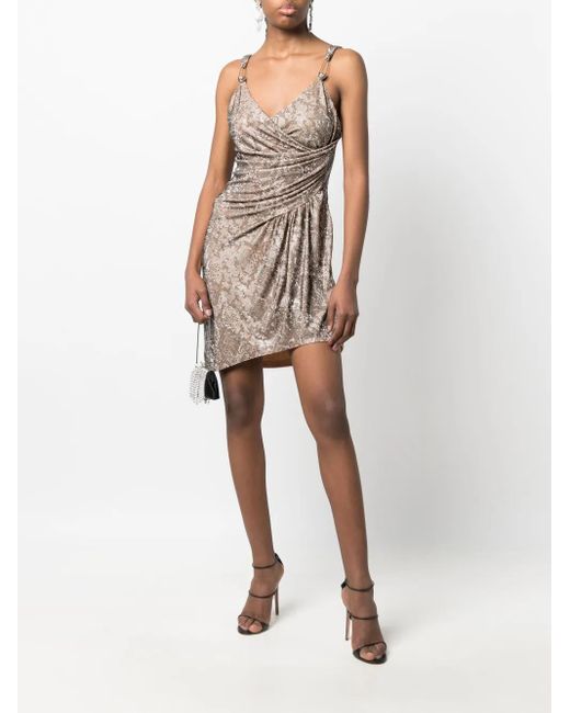 Philipp Plein Natural Python-Print Embellished Mini Dress