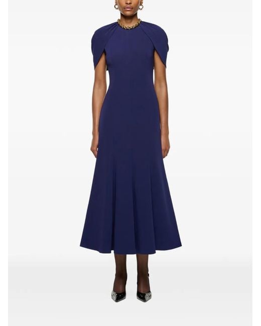 Roland Mouret Blue Gathered-Shawl Midi Dress