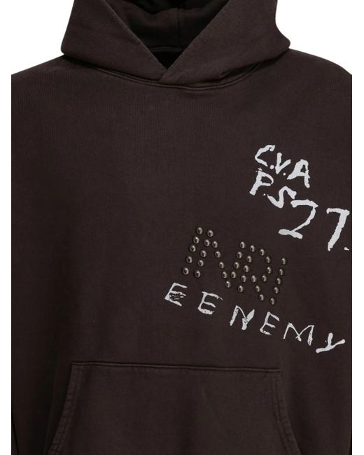 RRR123 Black Stud-Detail Printed Hoodie for men