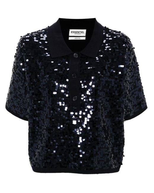 Essentiel Antwerp Black Glitz Polo Top