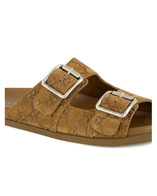 Gucci Beige Monogram Double-Buckle Mens Sandals Gucci Gg Sandals In Men main image 2