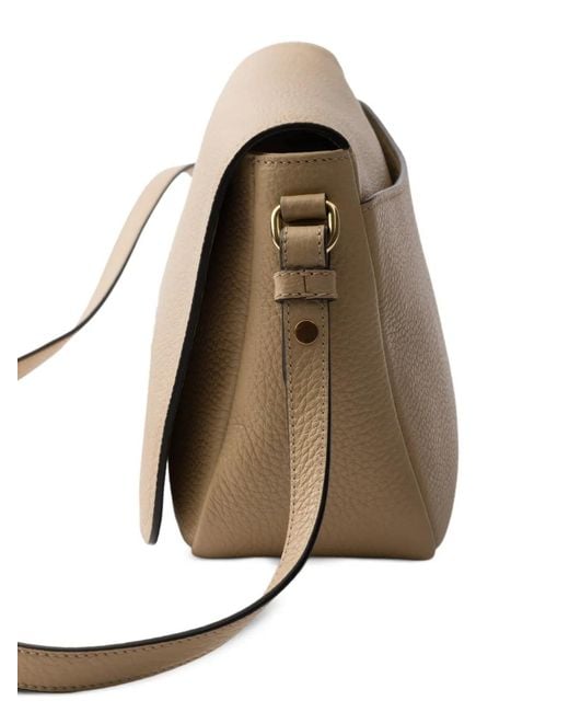 Prada Brown Logo-Plaque Flap Leather Shoulder Bag