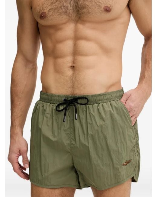 Aeronautica Militare Green Logo-Embroidered Drawstring Swim Shorts for men