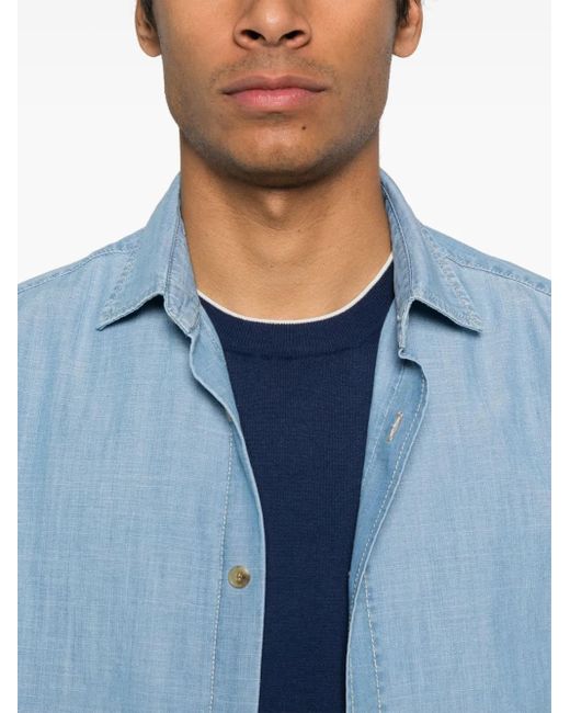 Jacob Cohen Blue Light Shirt With Cutaway Collar And Embroidered Logo for men