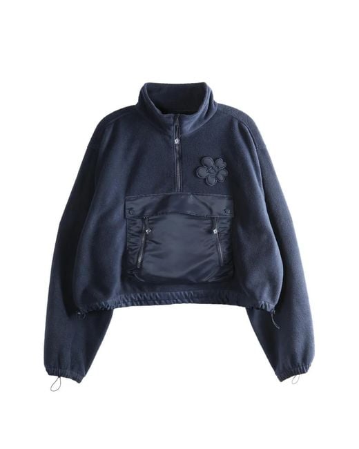 CECILIE BAHNSEN Blue Flower-Appliqué Half-Zip Sweatshirt