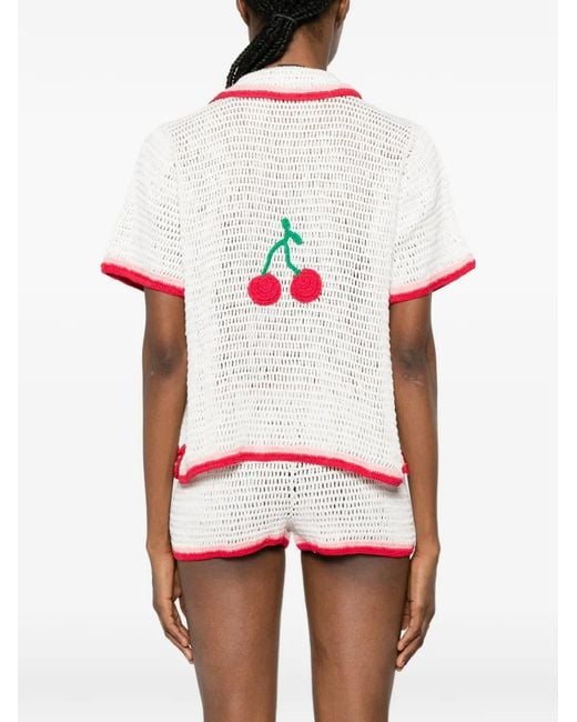 Leslie Amon White La Ruby Crochet Shirt