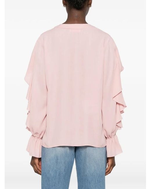 Carla G Pink Erug Ruffled V-Neck Blouse