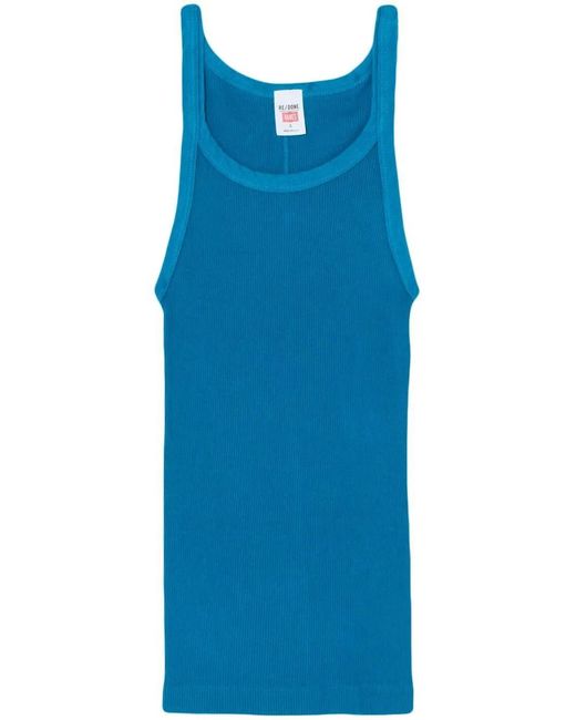 Re/done Blue Fine-Rib Cotton Tank Top