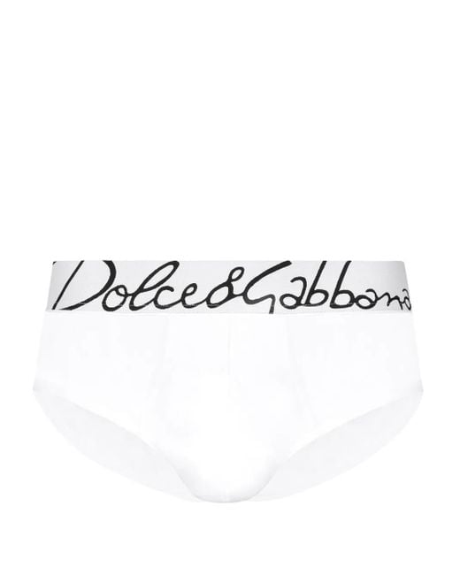 Dolce & Gabbana White Logo-Waistband Stretch-Cotton Briefs for men