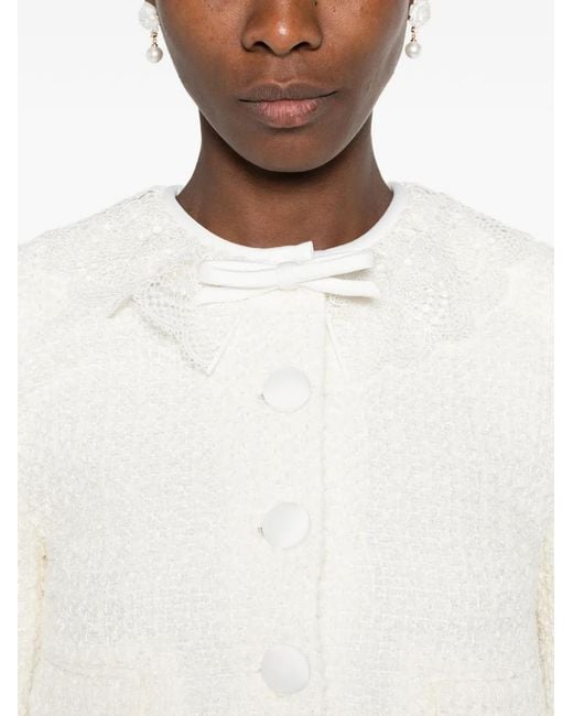Self-Portrait White Lace-Collar Bouclé Jacket