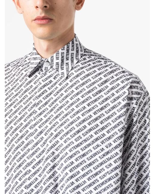 Vetements White Logo-Print Cotton Shirt for men