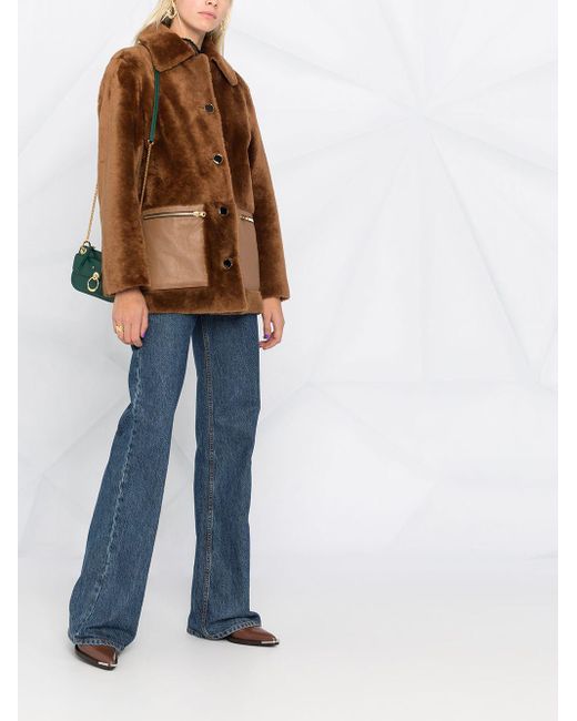 Sandro Brown Buttoned-up Shearling Coat