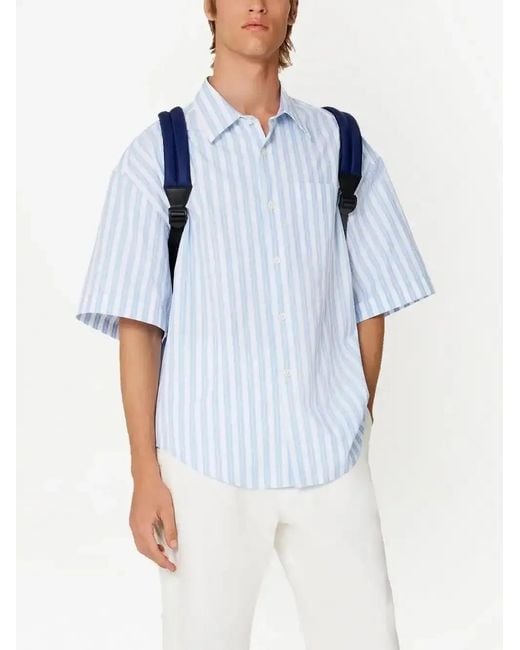 AMI Blue Striped Short-Sleeve Shirt
