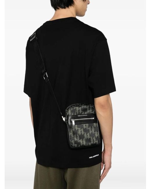 Karl Lagerfeld Black Monogram Messenger Bag for men