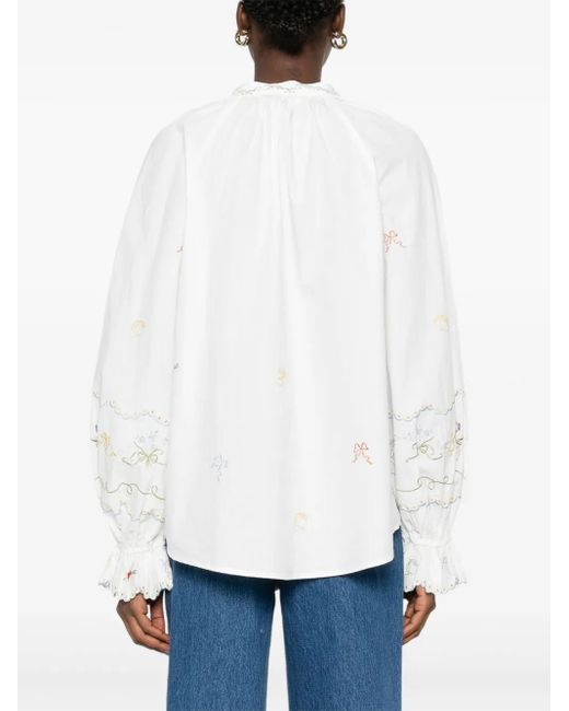 ALÉMAIS Top Met Borduurwerk En Ruches in het White